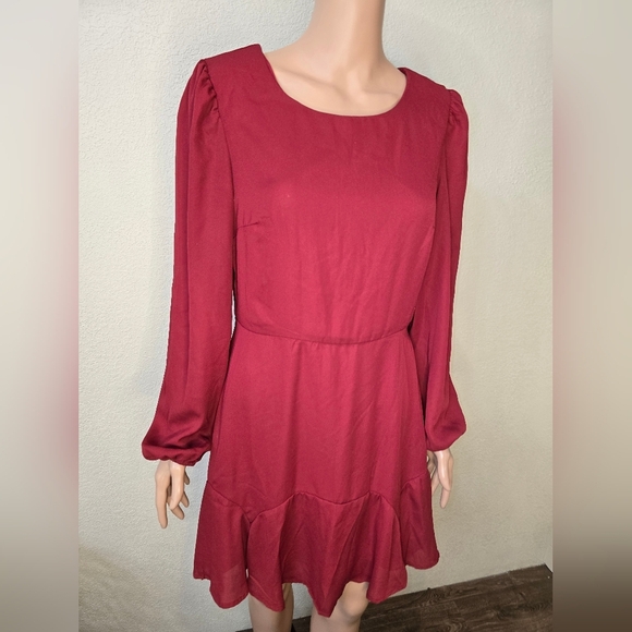 Altar’d State Burgundy Dress Large. Long Sleeve Boho Flowy - Picture 4 of 9
